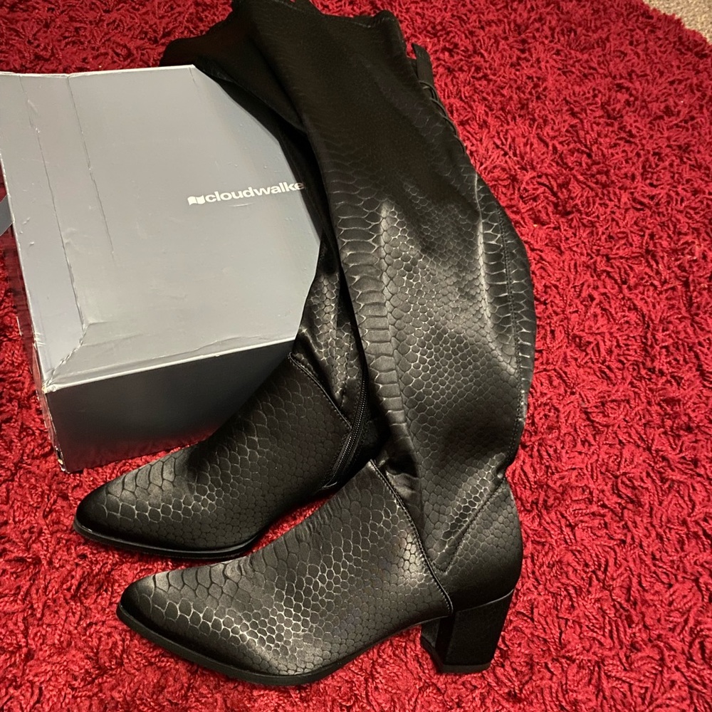 Like New Snakeskin like Black Knee High Boots
